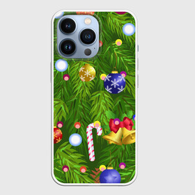 Чехол для iPhone 13 Pro с принтом Ёлка новогодняя в Петрозаводске,  |  | гирлянда | ель | иголки | игрушки шарики | костюм | мишура | пихта | праздник | рождество | снеговик | хвоя