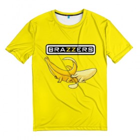 Мужская футболка 3D с принтом Brazzers в Петрозаводске, 100% полиэфир | прямой крой, круглый вырез горловины, длина до линии бедер | brazzers | банан | бразерс | логотип | надпись | прикол | юмор