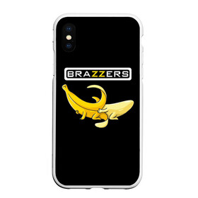 Чехол для iPhone XS Max матовый с принтом Brazzers в Петрозаводске, Силикон | Область печати: задняя сторона чехла, без боковых панелей | brazzers | банан | бразерс | логотип | надпись | прикол | юмор