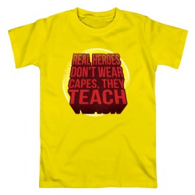 Мужская футболка хлопок с принтом Учитель Супер Герой (2 сторон) в Петрозаводске, 100% хлопок | прямой крой, круглый вырез горловины, длина до линии бедер, слегка спущенное плечо. | 