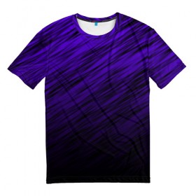 Мужская футболка 3D с принтом ШТРИХИ в Петрозаводске, 100% полиэфир | прямой крой, круглый вырез горловины, длина до линии бедер | Тематика изображения на принте: abstraction | color | line | stripes | texture | абстракция | линии | полосы | текстура | фиолетовый | штрихи