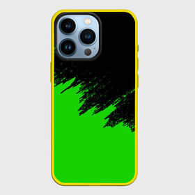 Чехол для iPhone 13 Pro с принтом КРАСКА И НИЧЕГО ЛИШНЕГО в Петрозаводске,  |  | color | dirty | green | texture | yellow.paints | брызги | брызги красок | желтый | зеленый | краски | текстура