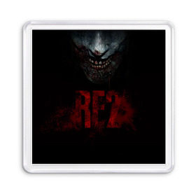 Магнит 55*55 с принтом Resident Evil 2 в Петрозаводске, Пластик | Размер: 65*65 мм; Размер печати: 55*55 мм | Тематика изображения на принте: 2 | 2019 | dark | evil | game | horror | resident | zombie | зомби | зубы | игра | кровь | лого | обитель зла | ужас