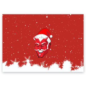 Поздравительная открытка с принтом Сатана Санта в Петрозаводске, 100% бумага | плотность бумаги 280 г/м2, матовая, на обратной стороне линовка и место для марки
 | Тематика изображения на принте: 2019 |  снег | агрессивный санта | дед мороз | демон | дьявол | злой санта | злость | новогодний | новый год | новый год 2019 | опасность | санта | сантасатана | сатана | снежинки