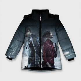 Зимняя куртка для девочек 3D с принтом Resident Evil 2 в Петрозаводске, ткань верха — 100% полиэстер; подклад — 100% полиэстер, утеплитель — 100% полиэстер. | длина ниже бедра, удлиненная спинка, воротник стойка и отстегивающийся капюшон. Есть боковые карманы с листочкой на кнопках, утяжки по низу изделия и внутренний карман на молнии. 

Предусмотрены светоотражающий принт на спинке, радужный светоотражающий элемент на пуллере молнии и на резинке для утяжки. | 2 | biohazard | claire | evil | horror | raccoon | resident | survival | t virus | t вирус | выживание | зла | кеннеди | клэр | леон | обитель | раккун | редфилд | скотт | ужас