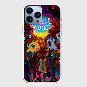 Чехол для iPhone 13 Pro Max с принтом Night in the Woods (1) в Петрозаводске,  |  | Тематика изображения на принте: bear | cat | fox | night | night in the woods | woods | кот | лес | лис | медведь | ночь | ночь в лесу