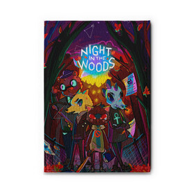 Обложка для автодокументов с принтом Night in the Woods (1) в Петрозаводске, натуральная кожа |  размер 19,9*13 см; внутри 4 больших “конверта” для документов и один маленький отдел — туда идеально встанут права | Тематика изображения на принте: bear | cat | fox | night | night in the woods | woods | кот | лес | лис | медведь | ночь | ночь в лесу