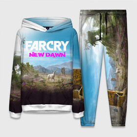 Женский костюм 3D (с толстовкой) с принтом FAR CRY NEW DAWN в Петрозаводске,  |  | action | far cry | far cry new dawn | game | gamer | montana | player | shooter | usa | врата эдема | знак | игра | культ | секта | символ | символика | шутер | эдем