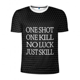Мужская футболка 3D спортивная с принтом One Shot One Kill в Петрозаводске, 100% полиэстер с улучшенными характеристиками | приталенный силуэт, круглая горловина, широкие плечи, сужается к линии бедра | counter strike. one shot | cs go | csgo | game | one kill | ван шот | лого | надпись | серый | текст