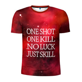 Мужская футболка 3D спортивная с принтом One Shot One Kill в Петрозаводске, 100% полиэстер с улучшенными характеристиками | приталенный силуэт, круглая горловина, широкие плечи, сужается к линии бедра | counter strike. one shot | cs go | csgo | game | one kill | ван шот | красный | лого | надпись | текст