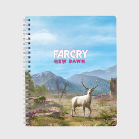 Тетрадь с принтом Far Cry New Dawn в Петрозаводске, 100% бумага | 48 листов, плотность листов — 60 г/м2, плотность картонной обложки — 250 г/м2. Листы скреплены сбоку удобной пружинной спиралью. Уголки страниц и обложки скругленные. Цвет линий — светло-серый
 | action adventure | county | cry | dawn | far | farcry | highwaymen | hope | lo | mickey | montana | new | newdawn | sisters | twin | близнецы | боевик | лу | микки | приключение | хайвеймен