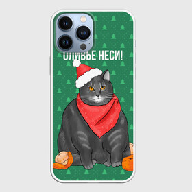 Чехол для iPhone 13 Pro Max с принтом Кот хочет кушот в Петрозаводске,  |  | Тематика изображения на принте: кот | кушот | новый год | оливье | толстый кот