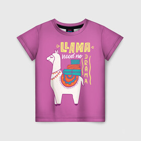 Детская футболка 3D с принтом Lama в Петрозаводске, 100% гипоаллергенный полиэфир | прямой крой, круглый вырез горловины, длина до линии бедер, чуть спущенное плечо, ткань немного тянется | glama | lama | анд | горы | дикое | домашнее | животное | индейци | лама | мех | шерсть