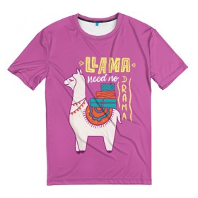 Мужская футболка 3D с принтом Lama в Петрозаводске, 100% полиэфир | прямой крой, круглый вырез горловины, длина до линии бедер | Тематика изображения на принте: glama | lama | анд | горы | дикое | домашнее | животное | индейци | лама | мех | шерсть