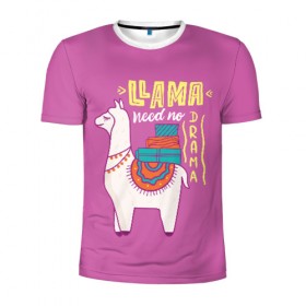 Мужская футболка 3D спортивная с принтом Lama в Петрозаводске, 100% полиэстер с улучшенными характеристиками | приталенный силуэт, круглая горловина, широкие плечи, сужается к линии бедра | Тематика изображения на принте: glama | lama | анд | горы | дикое | домашнее | животное | индейци | лама | мех | шерсть