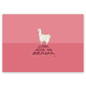 Поздравительная открытка с принтом LLama need no Drama в Петрозаводске, 100% бумага | плотность бумаги 280 г/м2, матовая, на обратной стороне линовка и место для марки
 | Тематика изображения на принте: glama | lama | анд | горы | дикое | домашнее | животное | индейци | лама | мех | шерсть
