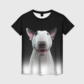 Женская футболка 3D с принтом Oh snap! в Петрозаводске, 100% полиэфир ( синтетическое хлопкоподобное полотно) | прямой крой, круглый вырез горловины, длина до линии бедер | Тематика изображения на принте: bull terrier | dog |   | бультерьер | собака