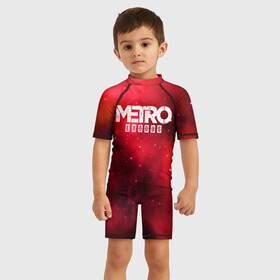 Детский купальный костюм 3D с принтом Metro Exodus в Петрозаводске, Полиэстер 85%, Спандекс 15% | застежка на молнии на спине | 2019 | 2033 | exodus | game | logo | metro | red | апокалипсис | игра | исход | красный | лого | метро | сталкер