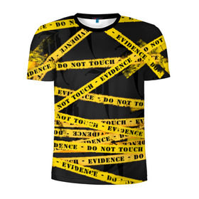 Мужская футболка 3D спортивная с принтом Улика - не трогать в Петрозаводске, 100% полиэстер с улучшенными характеристиками | приталенный силуэт, круглая горловина, широкие плечи, сужается к линии бедра | art | black | dark | evidence | fashion | graffiti | paint | stripes | texture | underground | yellow | желтый | краска | лента | опечатано | преступление | улика | черный