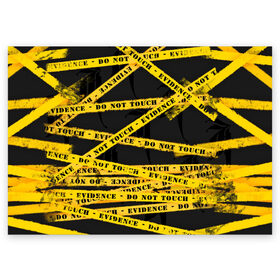 Поздравительная открытка с принтом Улика - не трогать в Петрозаводске, 100% бумага | плотность бумаги 280 г/м2, матовая, на обратной стороне линовка и место для марки
 | art | black | dark | evidence | fashion | graffiti | paint | stripes | texture | underground | yellow | желтый | краска | лента | опечатано | преступление | улика | черный