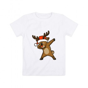 Детская футболка хлопок с принтом Dabbing Deer в Петрозаводске, 100% хлопок | круглый вырез горловины, полуприлегающий силуэт, длина до линии бедер | Тематика изображения на принте: 