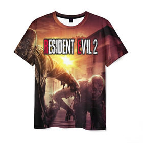 Мужская футболка 3D с принтом Resident Evil 2 в Петрозаводске, 100% полиэфир | прямой крой, круглый вырез горловины, длина до линии бедер | 2 | biohazard | evil | g | horror | resident | survival | вирус | зла | зомби | монстры | обитель