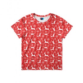 Детская футболка 3D с принтом Рождественские Олени в Петрозаводске, 100% гипоаллергенный полиэфир | прямой крой, круглый вырез горловины, длина до линии бедер, чуть спущенное плечо, ткань немного тянется | 