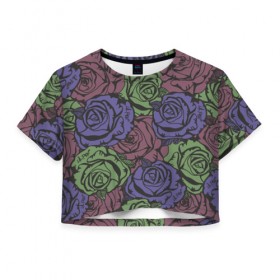 Женская футболка 3D укороченная с принтом Розы Лил Пипа в Петрозаводске, 100% полиэстер | круглая горловина, длина футболки до линии талии, рукава с отворотами | gus ahr | lil | lil peep | peep | runaway | лилпип | реп | розы | рэп | узор | хип хоп | эмо