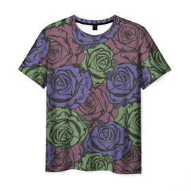 Мужская футболка 3D с принтом Розы Лил Пипа в Петрозаводске, 100% полиэфир | прямой крой, круглый вырез горловины, длина до линии бедер | gus ahr | lil | lil peep | peep | runaway | лилпип | реп | розы | рэп | узор | хип хоп | эмо