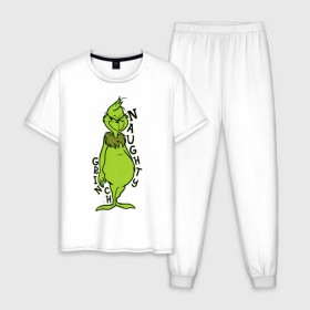 Мужская пижама хлопок с принтом Naughty Grinch в Петрозаводске, 100% хлопок | брюки и футболка прямого кроя, без карманов, на брюках мягкая резинка на поясе и по низу штанин
 | grinch | гринч | новый год | рождество