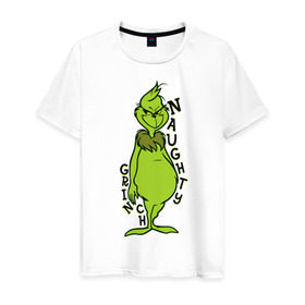 Мужская футболка хлопок с принтом Naughty Grinch в Петрозаводске, 100% хлопок | прямой крой, круглый вырез горловины, длина до линии бедер, слегка спущенное плечо. | grinch | гринч | новый год | рождество