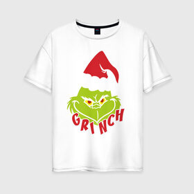 Женская футболка хлопок Oversize с принтом Cristmas Grinch в Петрозаводске, 100% хлопок | свободный крой, круглый ворот, спущенный рукав, длина до линии бедер
 | Тематика изображения на принте: grinch | гринч | новый год | рождество