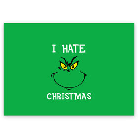 Поздравительная открытка с принтом I hate christmas в Петрозаводске, 100% бумага | плотность бумаги 280 г/м2, матовая, на обратной стороне линовка и место для марки
 | Тематика изображения на принте: grinch | гринч | новый год | рождество