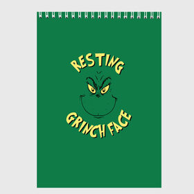 Скетчбук с принтом Resting Grinch Face в Петрозаводске, 100% бумага
 | 48 листов, плотность листов — 100 г/м2, плотность картонной обложки — 250 г/м2. Листы скреплены сверху удобной пружинной спиралью | Тематика изображения на принте: grinch | гринч | новый год | рождество