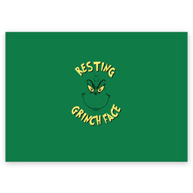 Поздравительная открытка с принтом Resting Grinch Face в Петрозаводске, 100% бумага | плотность бумаги 280 г/м2, матовая, на обратной стороне линовка и место для марки
 | Тематика изображения на принте: grinch | гринч | новый год | рождество