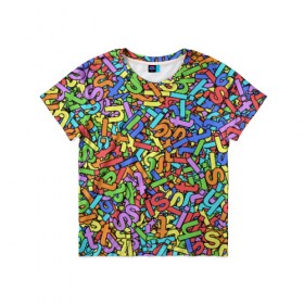 Детская футболка 3D с принтом Радужные буквы s, h, i, t в Петрозаводске, 100% гипоаллергенный полиэфир | прямой крой, круглый вырез горловины, длина до линии бедер, чуть спущенное плечо, ткань немного тянется | алфавит | буква | паттрен | радуга | слово | узор