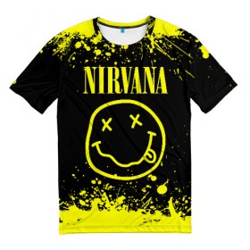 Мужская футболка 3D с принтом Nirvana в Петрозаводске, 100% полиэфир | прямой крой, круглый вырез горловины, длина до линии бедер | grunge | kurt cobain | nirvana | группы | курт кобейн | музыка | нирвана | рок | смайл | смайлик
