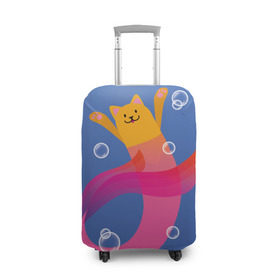 Чехол для чемодана 3D с принтом Кот русалка в Петрозаводске, 86% полиэфир, 14% спандекс | двустороннее нанесение принта, прорези для ручек и колес | вода | кот | котик | море | розовый | русалка | рыжий | синий