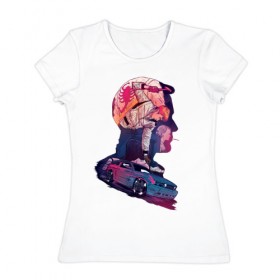 Женская футболка хлопок с принтом Drive Racing в Петрозаводске, 100% хлопок | прямой крой, круглый вырез горловины, длина до линии бедер, слегка спущенное плечо | 80s | retro | retrowave | synthwave