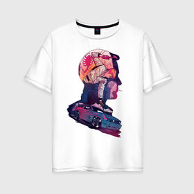 Женская футболка хлопок Oversize с принтом Drive Racing в Петрозаводске, 100% хлопок | свободный крой, круглый ворот, спущенный рукав, длина до линии бедер
 | 80s | retro | retrowave | synthwave