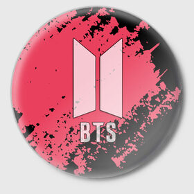 Значок с принтом BTS в Петрозаводске,  металл | круглая форма, металлическая застежка в виде булавки | Тематика изображения на принте: bts | бтс | группа | корейская | музыка | розовый | цветы | черный