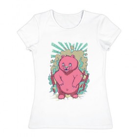Женская футболка хлопок с принтом Pink bear в Петрозаводске, 100% хлопок | прямой крой, круглый вырез горловины, длина до линии бедер, слегка спущенное плечо | арт | графика