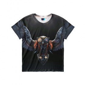 Детская футболка 3D с принтом Steampunk owl в Петрозаводске, 100% гипоаллергенный полиэфир | прямой крой, круглый вырез горловины, длина до линии бедер, чуть спущенное плечо, ткань немного тянется | light | owl | steampunk | wings | крылья | перья | свет | сова | стимпанк