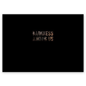 Поздравительная открытка с принтом DBD. Darkness among us в Петрозаводске, 100% бумага | плотность бумаги 280 г/м2, матовая, на обратной стороне линовка и место для марки
 | Тематика изображения на принте: among | darkness | daylight | dbd | dead | deadbydaylight | horror | killer | survival | us | выживание | к | мертвы | рассвету | ужас