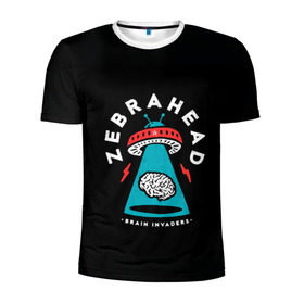 Мужская футболка 3D спортивная с принтом Zebrahead - Brain Invaders в Петрозаводске, 100% полиэстер с улучшенными характеристиками | приталенный силуэт, круглая горловина, широкие плечи, сужается к линии бедра | album | brain | core | invaders | mind | rapcore | rock | ufo | zebrahead | альбом | зебрахед | мозг