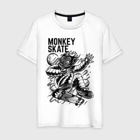 Мужская футболка хлопок с принтом Обезьяна на Скейте в Петрозаводске, 100% хлопок | прямой крой, круглый вырез горловины, длина до линии бедер, слегка спущенное плечо. | 