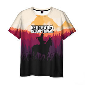 Мужская футболка 3D с принтом Red Dead Redemption 2 в Петрозаводске, 100% полиэфир | прямой крой, круглый вырез горловины, длина до линии бедер | game | gamer | rdr2 | red dead redemption 2 | rockstar studios | игры | ковбой
