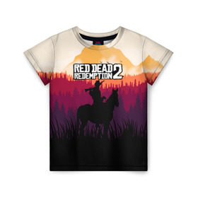 Детская футболка 3D с принтом Red Dead Redemption 2 в Петрозаводске, 100% гипоаллергенный полиэфир | прямой крой, круглый вырез горловины, длина до линии бедер, чуть спущенное плечо, ткань немного тянется | game | gamer | rdr2 | red dead redemption 2 | rockstar studios | игры | ковбой