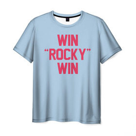 Мужская футболка 3D с принтом Win Rocky win в Петрозаводске, 100% полиэфир | прямой крой, круглый вырез горловины, длина до линии бедер | Тематика изображения на принте: rocky | бокс | кино | рокки | сильвестр | спорт | сталлоне | фильм