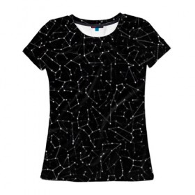 Женская футболка 3D с принтом Созвездия знаков зодиака в Петрозаводске, 100% полиэфир ( синтетическое хлопкоподобное полотно) | прямой крой, круглый вырез горловины, длина до линии бедер | астролог | астрология | все | гороскоп | звезда | звезды | зодиак | космос | небо | паттерн | созвездие | черный